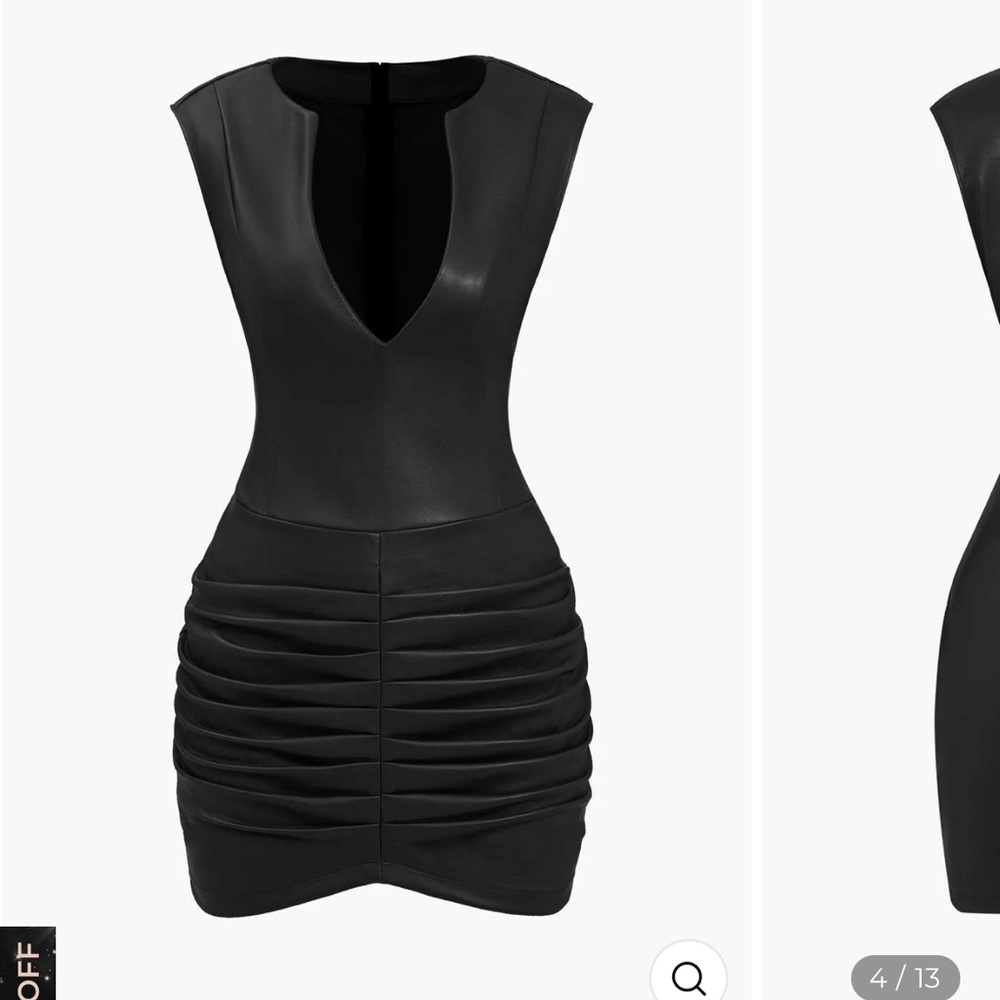 Ruched faux leather Black Sleeveless Dress